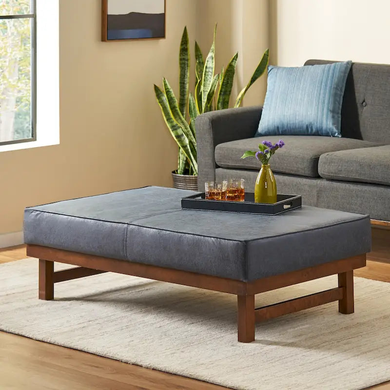 Pouf cocktail moderne en microfibre avec cadre en bois – Table basse, siège d'appoint, repose-pieds