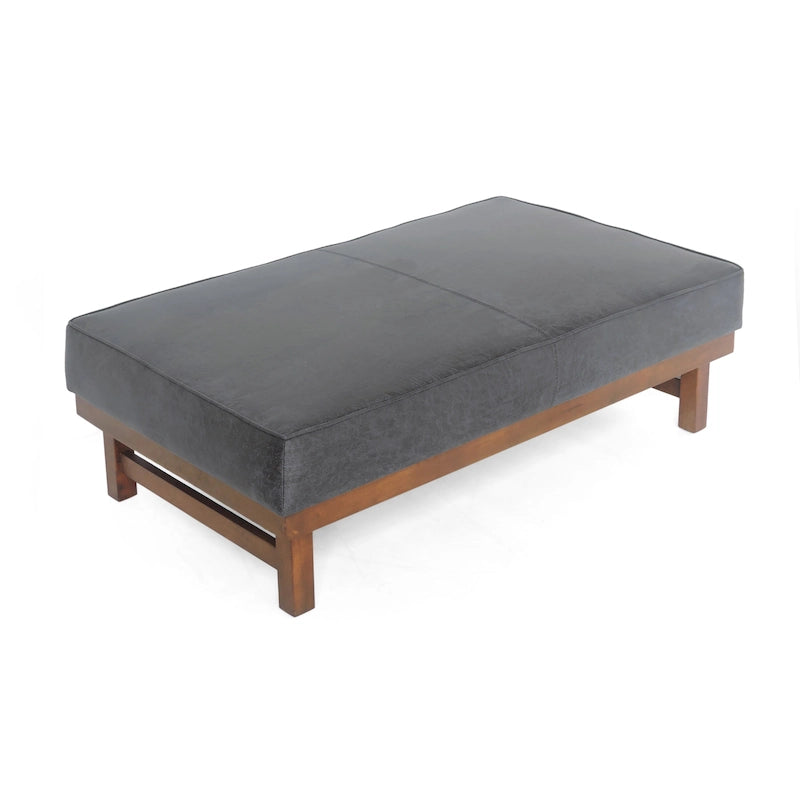 Pouf cocktail moderne en microfibre avec cadre en bois – Table basse, siège d'appoint, repose-pieds