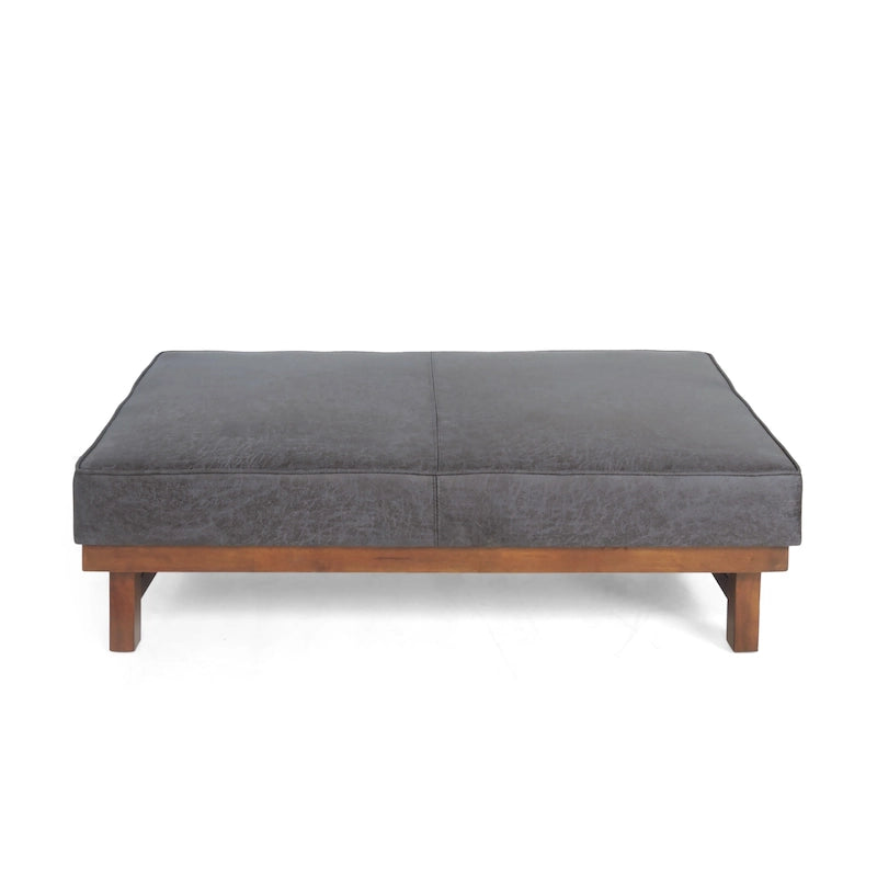 Pouf cocktail moderne en microfibre avec cadre en bois – Table basse, siège d'appoint, repose-pieds