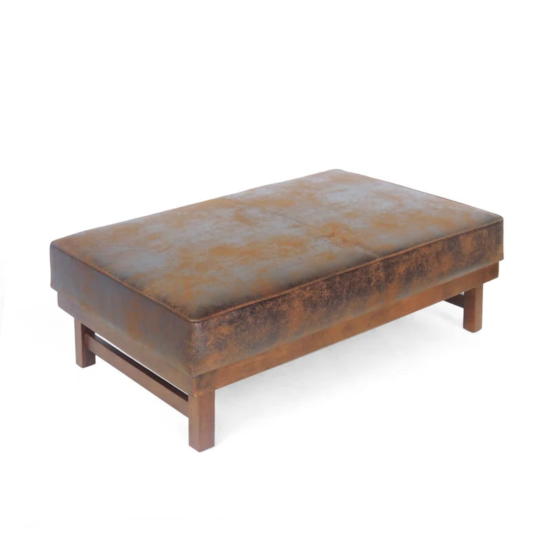 Pouf cocktail moderne en microfibre avec cadre en bois – Table basse, siège d'appoint, repose-pieds