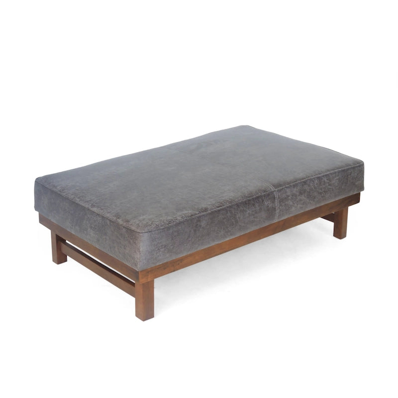 Pouf cocktail moderne en microfibre avec cadre en bois – Table basse, siège d'appoint, repose-pieds