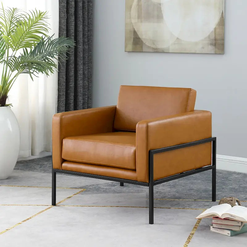 Fauteuil club contemporain rembourré avec cadre en métal noir mat – Fauteuil d'appoint