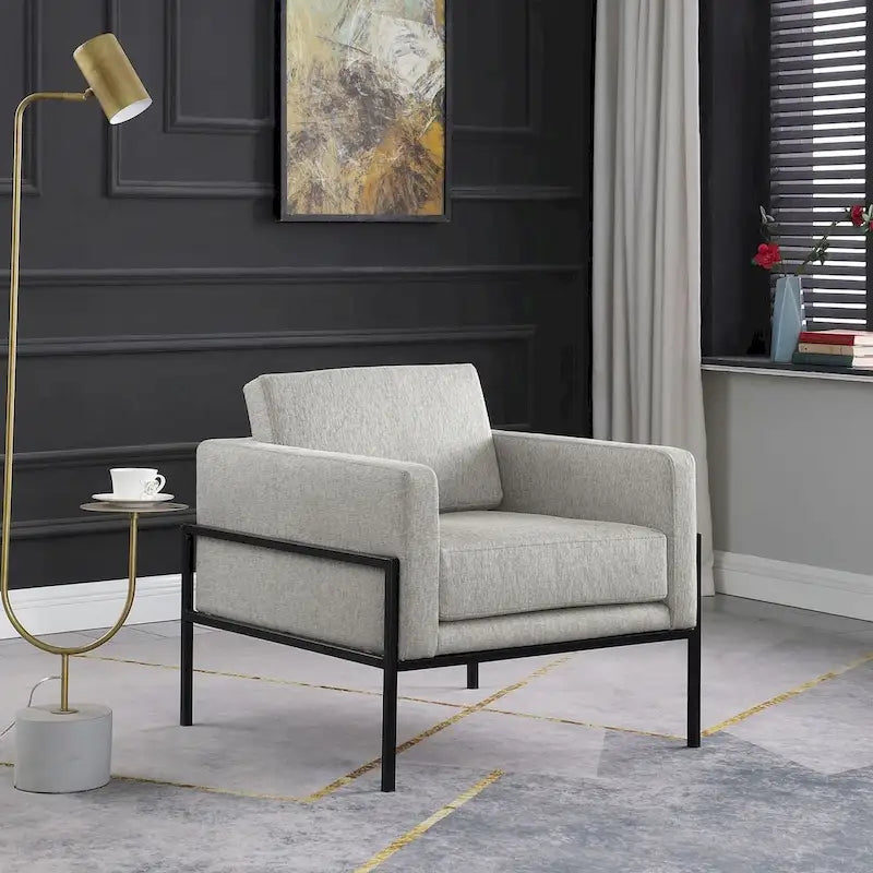 Fauteuil club contemporain rembourré avec cadre en métal noir mat – Fauteuil d'appoint