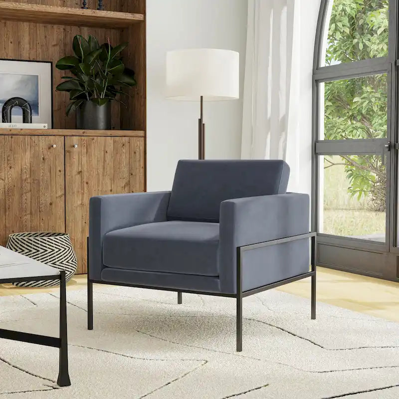 Fauteuil club contemporain rembourré avec cadre en métal noir mat – Fauteuil d'appoint