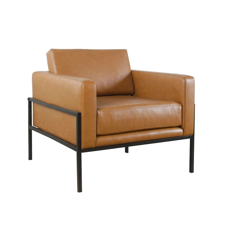 Fauteuil club contemporain rembourré avec cadre en métal noir mat – Fauteuil d'appoint