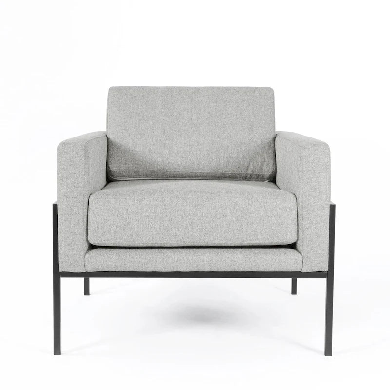 Fauteuil club contemporain rembourré avec cadre en métal noir mat – Fauteuil d'appoint