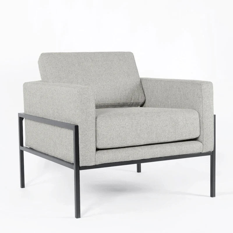 Fauteuil club contemporain rembourré avec cadre en métal noir mat – Fauteuil d'appoint