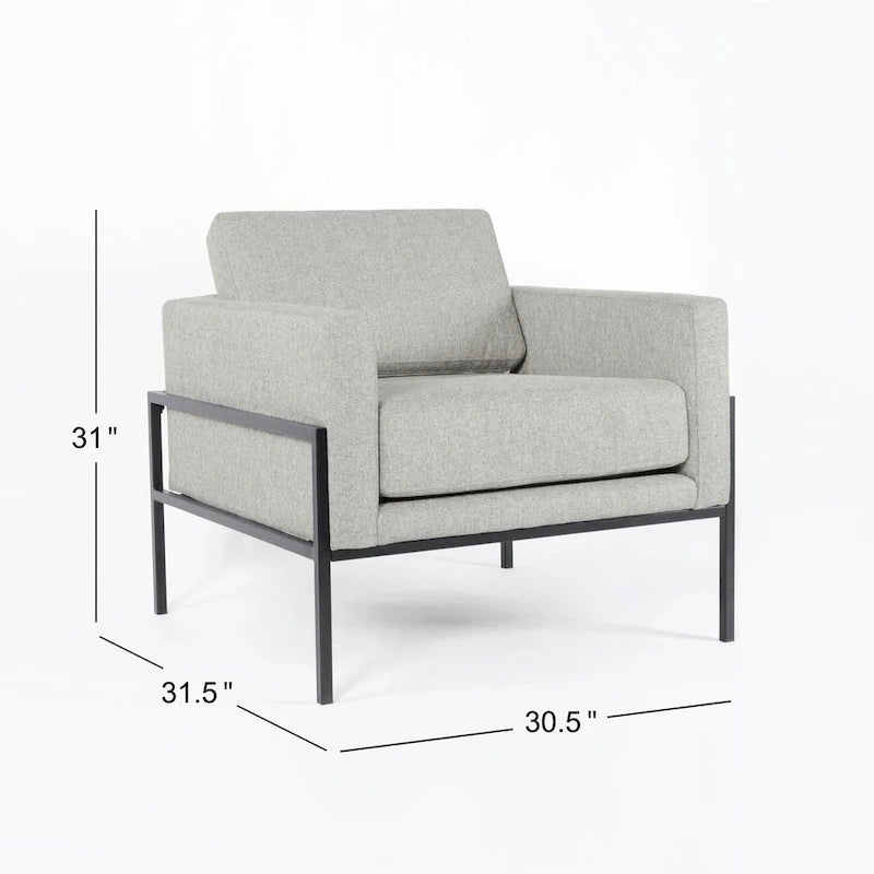 Fauteuil club contemporain rembourré avec cadre en métal noir mat – Fauteuil d'appoint