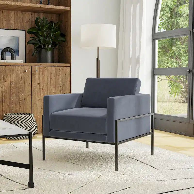 Fauteuil club contemporain rembourré avec cadre en métal noir mat – Fauteuil d'appoint