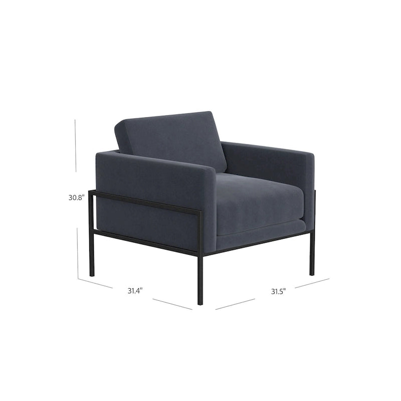 Fauteuil club contemporain rembourré avec cadre en métal noir mat – Fauteuil d'appoint