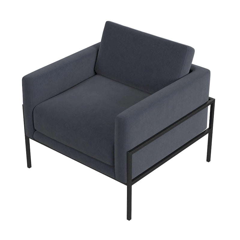 Fauteuil club contemporain rembourré avec cadre en métal noir mat – Fauteuil d'appoint
