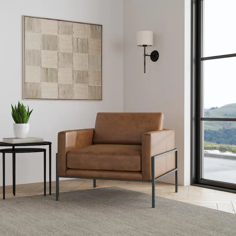 Fauteuil club contemporain rembourré avec cadre en métal noir mat – Fauteuil d'appoint