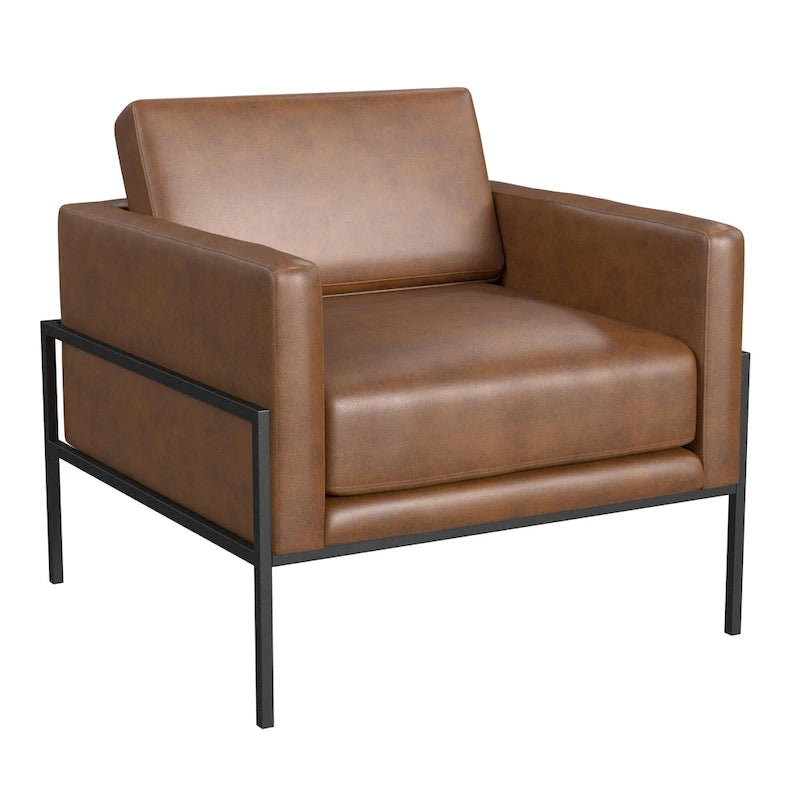 Fauteuil club contemporain rembourré avec cadre en métal noir mat – Fauteuil d'appoint