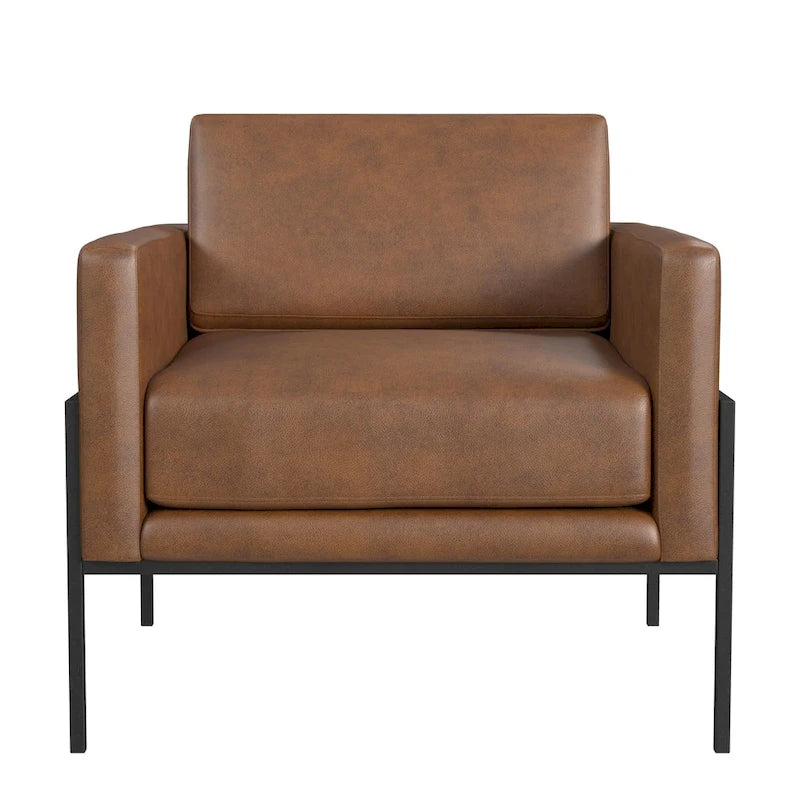 Fauteuil club contemporain rembourré avec cadre en métal noir mat – Fauteuil d'appoint