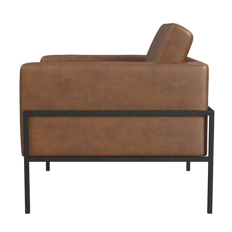 Fauteuil club contemporain rembourré avec cadre en métal noir mat – Fauteuil d'appoint