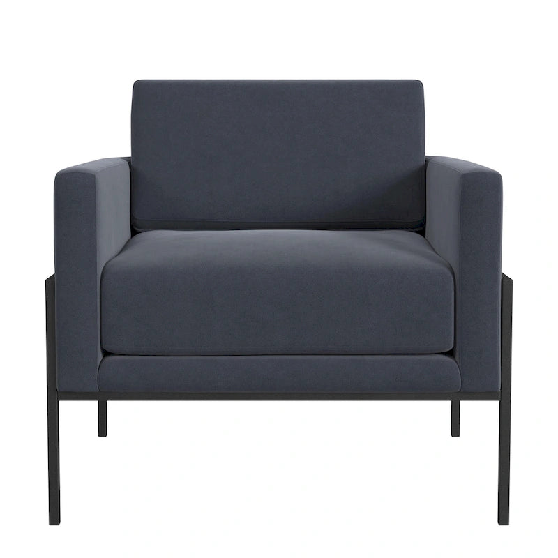 Fauteuil club contemporain rembourré avec cadre en métal noir mat – Fauteuil d'appoint