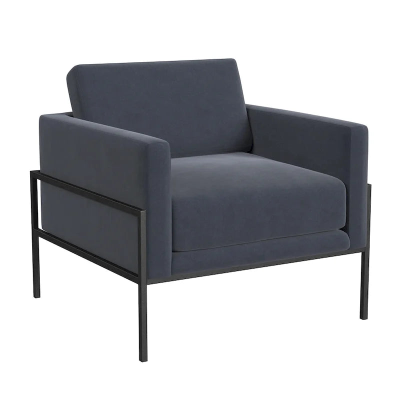 Fauteuil club contemporain rembourré avec cadre en métal noir mat – Fauteuil d'appoint