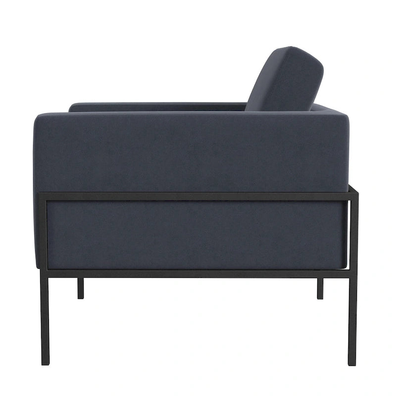 Fauteuil club contemporain rembourré avec cadre en métal noir mat – Fauteuil d'appoint
