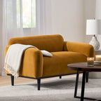 Causeuse contemporaine rembourrée – Tissu velours ou bouclé, pieds en bois de bouleau, 127 cm (50 po) de large