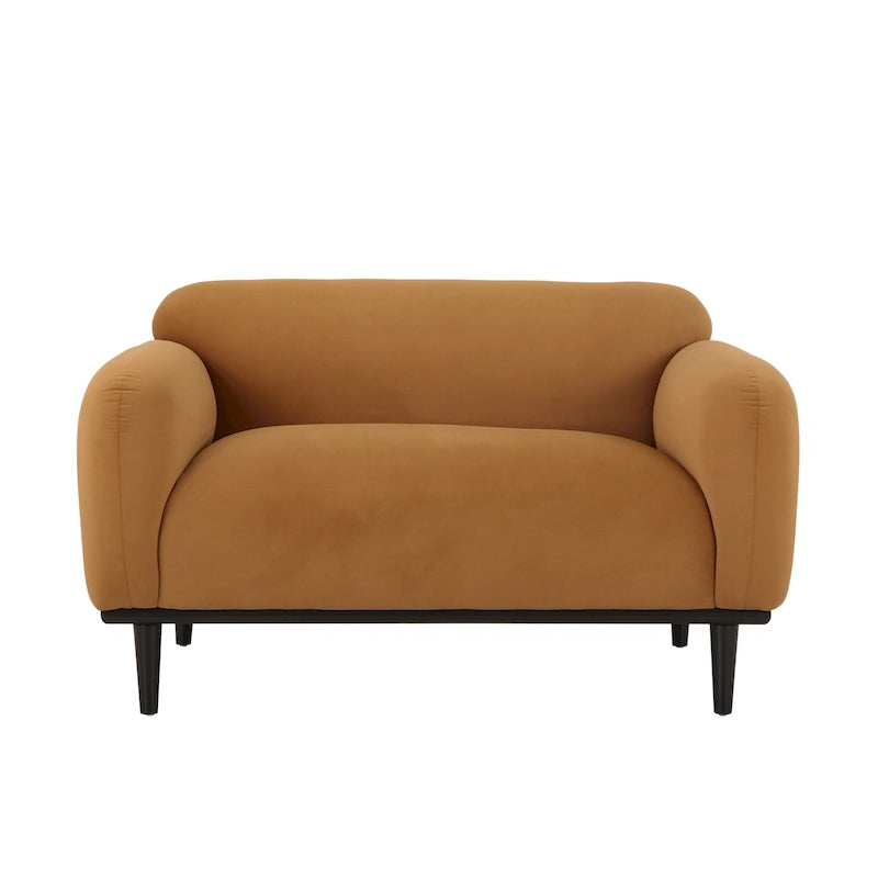 Causeuse contemporaine rembourrée – Tissu velours ou bouclé, pieds en bois de bouleau, 127 cm (50 po) de large