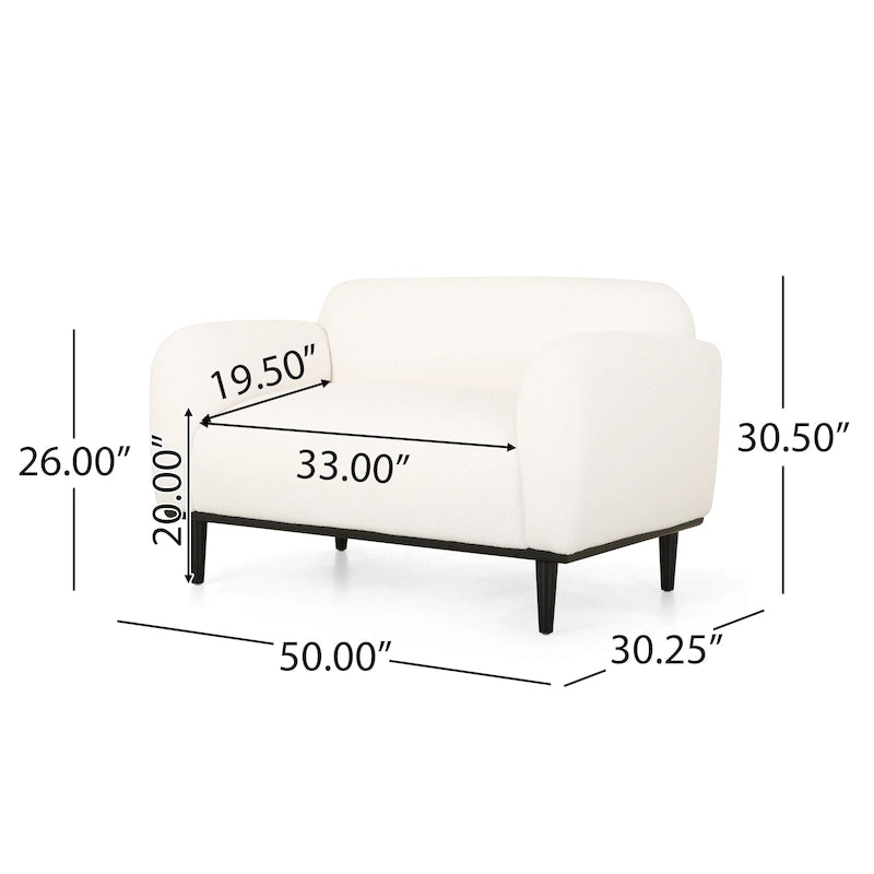 Causeuse contemporaine rembourrée – Tissu velours ou bouclé, pieds en bois de bouleau, 127 cm (50 po) de large