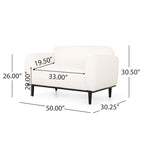 Causeuse contemporaine rembourrée – Tissu velours ou bouclé, pieds en bois de bouleau, 127 cm (50 po) de large