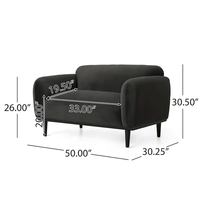 Causeuse contemporaine rembourrée – Tissu velours ou bouclé, pieds en bois de bouleau, 127 cm (50 po) de large