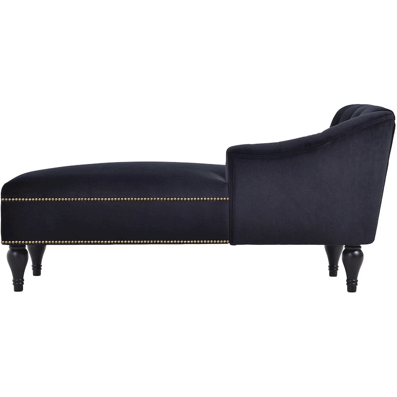 Méridienne en velours touffeté – Accoudoir droit, cloutée, pieds en bois massif, 113 kg