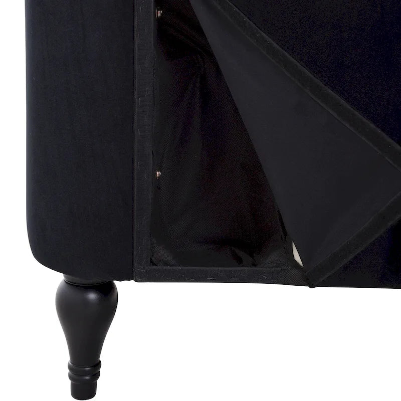 Méridienne en velours touffeté – Accoudoir droit, cloutée, pieds en bois massif, 113 kg