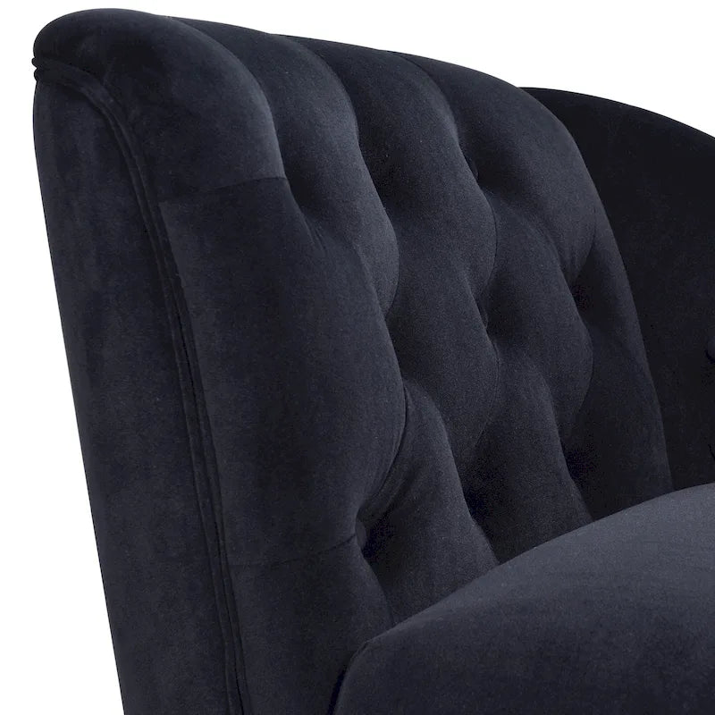 Méridienne en velours touffeté – Accoudoir droit, cloutée, pieds en bois massif, 113 kg