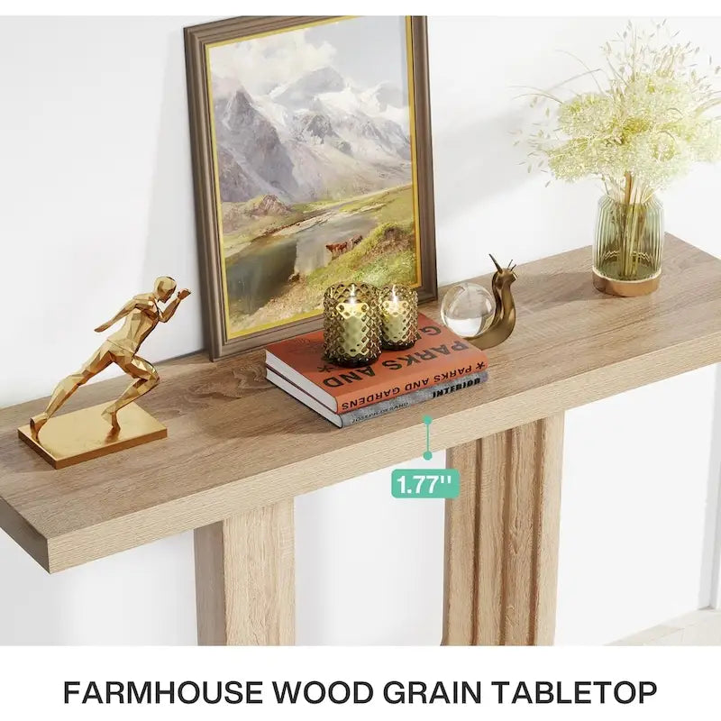 Console d'entrée étroite en bois de 99 cm avec base géométrique en U