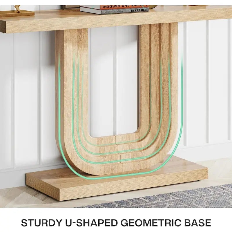 Console d'entrée étroite en bois de 99 cm avec base géométrique en U