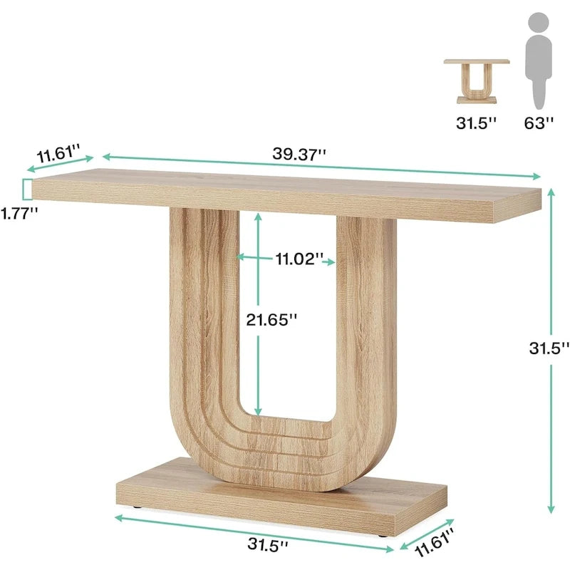 Console d'entrée étroite en bois de 99 cm avec base géométrique en U