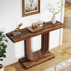Console d'entrée étroite en bois de 99 cm avec base géométrique en U