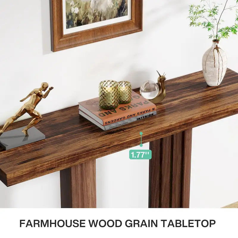 Console d'entrée étroite en bois de 99 cm avec base géométrique en U