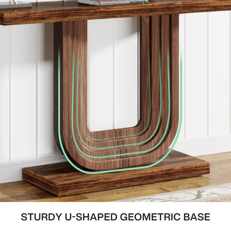 Console d'entrée étroite en bois de 99 cm avec base géométrique en U