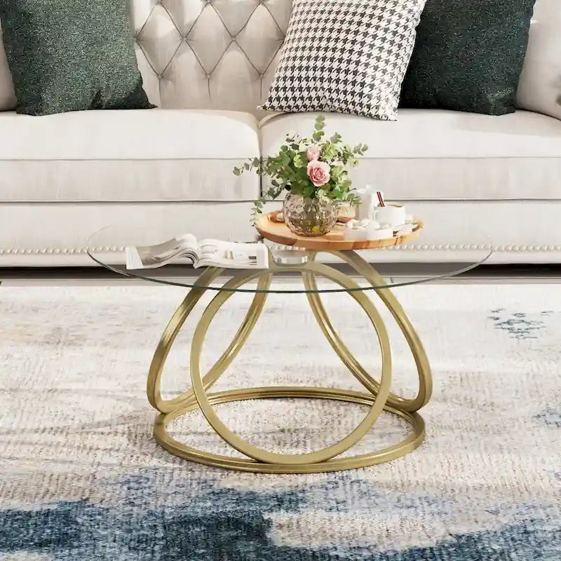 Table basse ronde contemporaine en verre – Piètement en acier chromé, Accent de salon