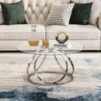 Table basse ronde contemporaine en verre – Piètement en acier chromé, Accent de salon