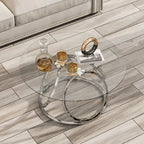 Table basse ronde contemporaine en verre – Piètement en acier chromé, Accent de salon