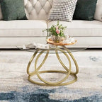Table basse ronde contemporaine en verre – Piètement en acier chromé, Accent de salon