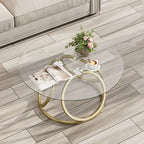 Table basse ronde contemporaine en verre – Piètement en acier chromé, Accent de salon
