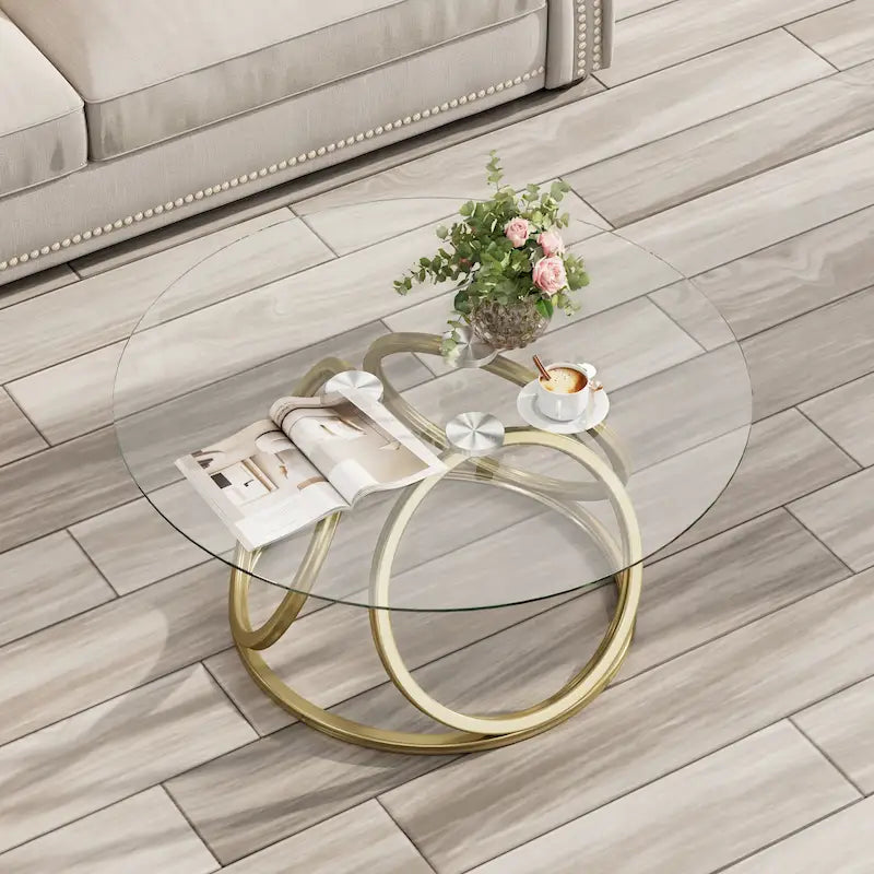 Table basse ronde contemporaine en verre – Piètement en acier chromé, Accent de salon