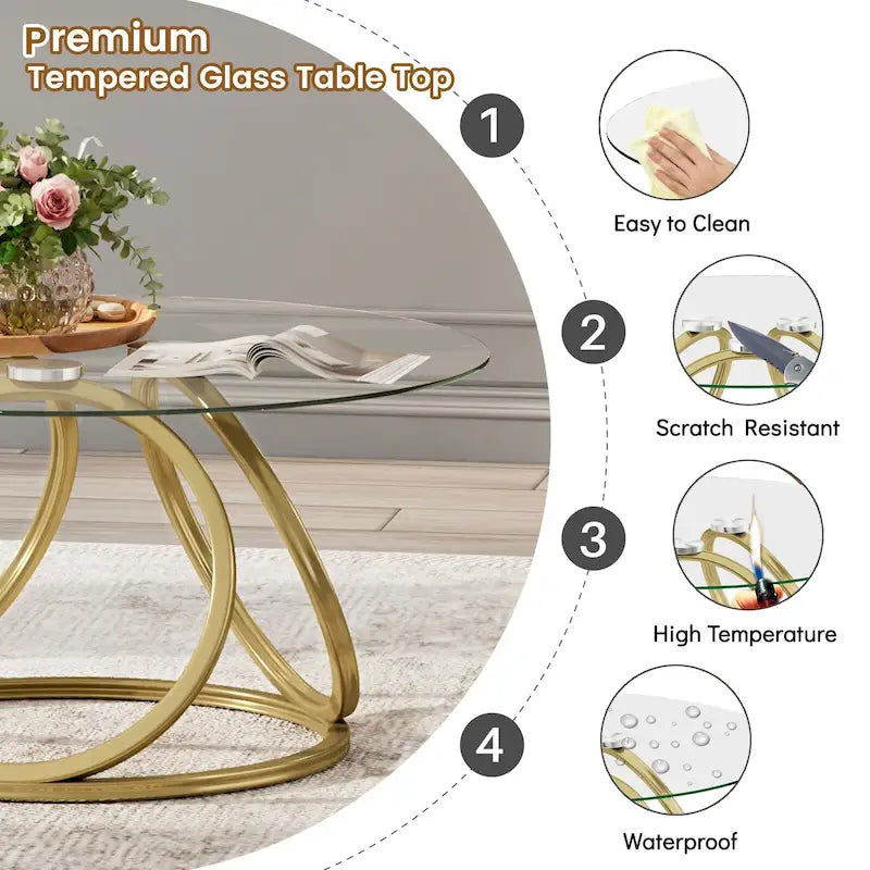 Table basse ronde contemporaine en verre – Piètement en acier chromé, Accent de salon