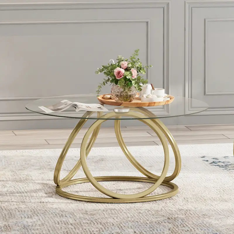 Table basse ronde contemporaine en verre – Piètement en acier chromé, Accent de salon