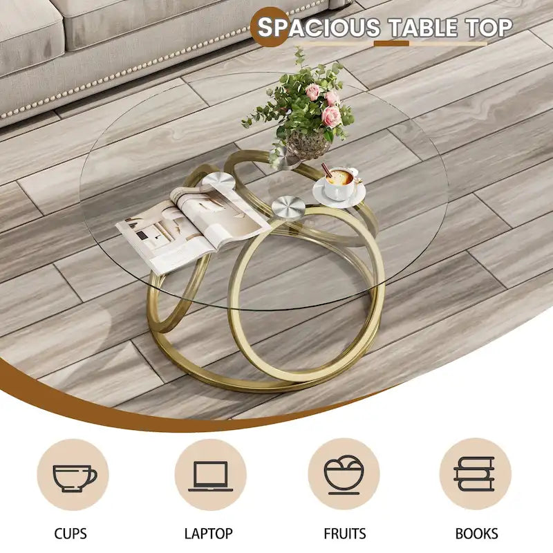Table basse ronde contemporaine en verre – Piètement en acier chromé, Accent de salon