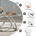 Table basse ronde contemporaine en verre – Piètement en acier chromé, Accent de salon