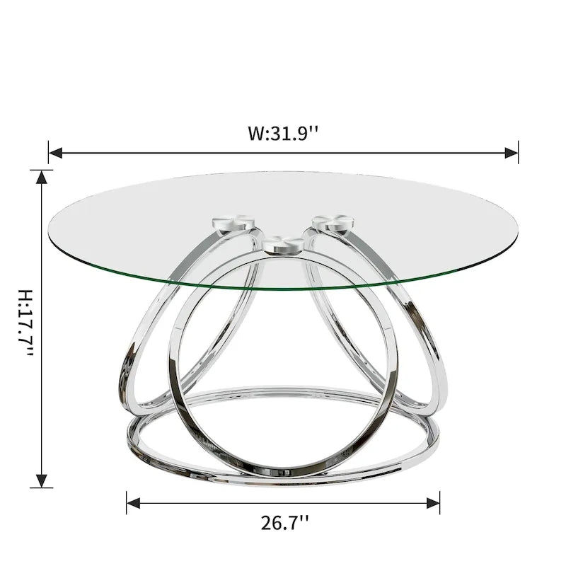 Table basse ronde contemporaine en verre – Piètement en acier chromé, Accent de salon