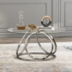 Table basse ronde contemporaine en verre – Piètement en acier chromé, Accent de salon