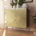 Meuble de Rangement Multimédia Vintage 2 Portes avec Motif Géométrique, 76 cm