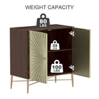 Meuble de Rangement Multimédia Vintage 2 Portes avec Motif Géométrique, 76 cm